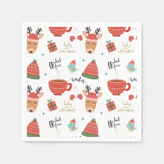 Koude Winter Kerstmis rustieke Kraft vakantie fees Servet (Voorkant)