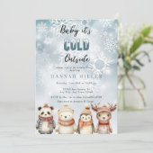 Koude winter | Schattigee babydouche uitnodigingen (Staand voorkant)