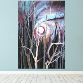 Koude winternacht met volle maan schilderen canvas afdruk (Insitu (Houten vloer))