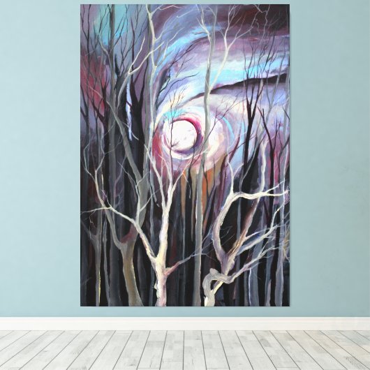 Koude winternacht met volle maan schilderen canvas afdruk (Insitu (Houten vloer))