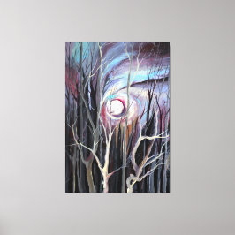 Koude winternacht met volle maan schilderen canvas afdruk