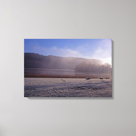 Koude winterochtend Esthwaite Water England Canvas Afdruk