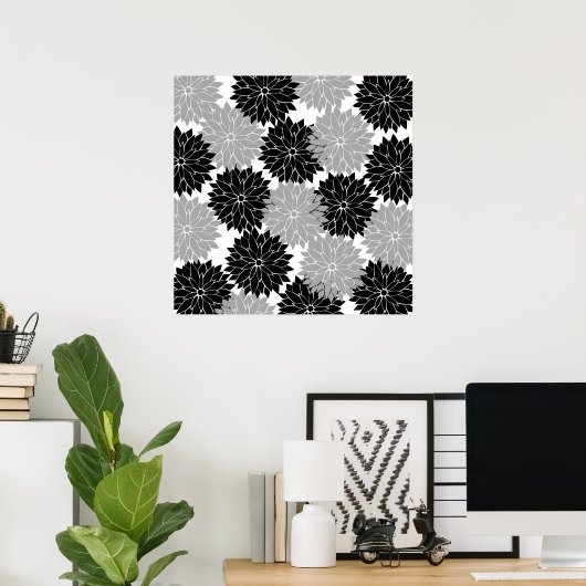 Koude zwarte en grijze bloesem poster (Thuiskantoor)