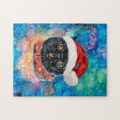 Koude zwarte kat kerstcadeautjes legpuzzel (Horizontaal)