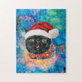 Koude zwarte kat kerstcadeautjes legpuzzel (Verticaal)