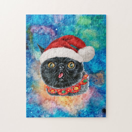 Koude zwarte kat kerstcadeautjes legpuzzel (Verticaal)