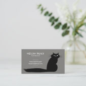 Koude zwarte kat met lange staart | Fun Feline Visitekaartje (Staand voorkant)