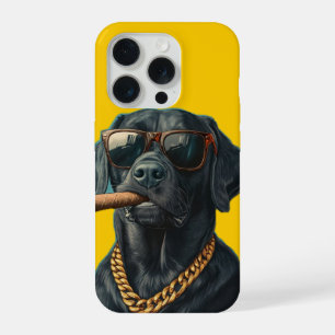 Koude zwarte labrador met sigaar en gouden ketting iPhone 15 pro case