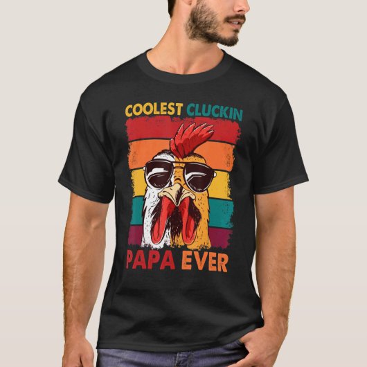 Koudste Cluckin Papa Ever Retro Rooster Papa Chick T-shirt (Voorkant)