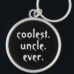 Koudste Sleutelhanger van oom Ever in zwart<br><div class="desc">Deze sleutelketen heeft een coole typografische vormgeving die zegt dat de koelste oom ooit in een trendy witte doopvont op een zwarte achtergrond staat. Ideaal voor de beste oom die je kent.</div>
