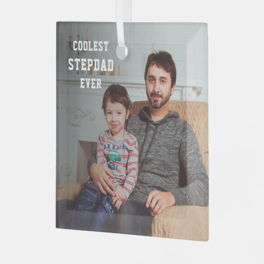 Koudste Stepdad Ever Foto van papa gepersonaliseer Glas Ornament (Voorkant links)