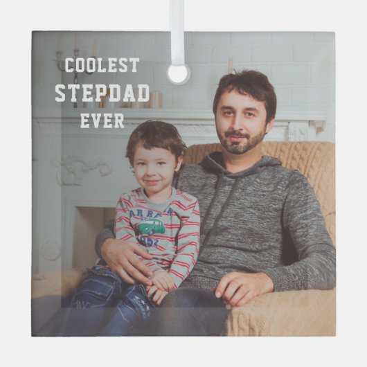 Koudste Stepdad Ever Foto van papa gepersonaliseer Glas Ornament (Voorkant)