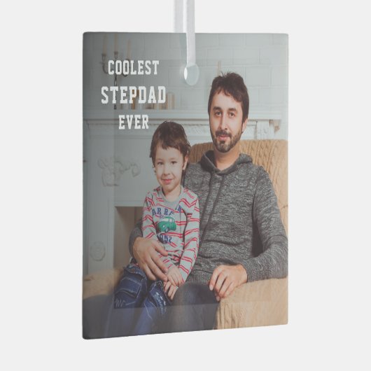 Koudste Stepdad Ever Foto van papa gepersonaliseer Glas Ornament (Voorkant Rechts)