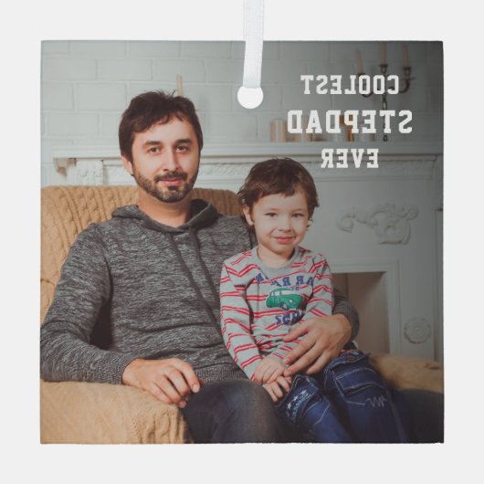 Koudste Stepdad Ever Foto van papa gepersonaliseer Glas Ornament (Achterkant)