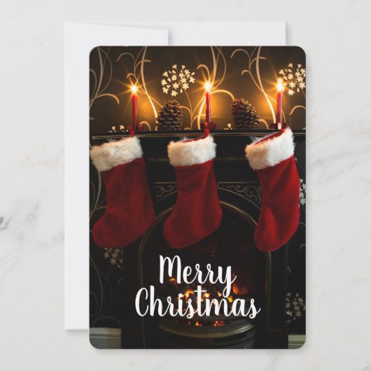 Kousen op de haard feestdagenkaart (Voorkant)