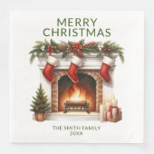 Kousen open haard Groene Kerstmis Party Servet (Voorkant)