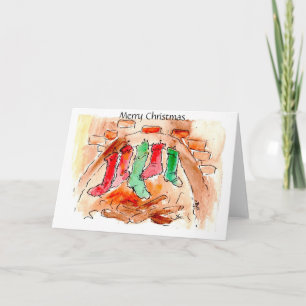 Kousen open haard Vrolijke Kerst Xmas Art Kaarten