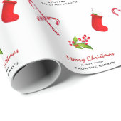 Kousen, snoepriet & Holly berry Kerstmis Cadeaupapier (Rol Hoek)