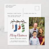 Kousen Vrolijk Kerstmis Nieuw Thuis Familie Verhui Aankondigingskaart (Voorkant / Achterkant)