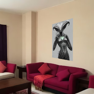 Kouwe buitenaardse portret   AI Art. Poster
