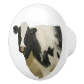 Kow Black in White Rustic Farmhouse Country Kitche Keramische Knop (Rechts)