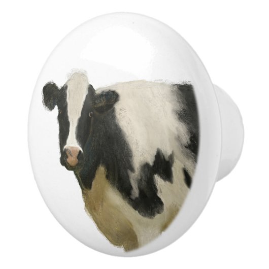 Kow Black in White Rustic Farmhouse Country Kitche Keramische Knop (Rechts)