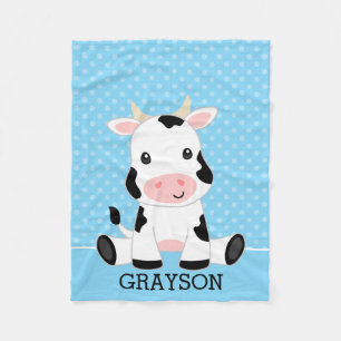 Kow Blue Polka Dot Personalized Boy Fleece Deken