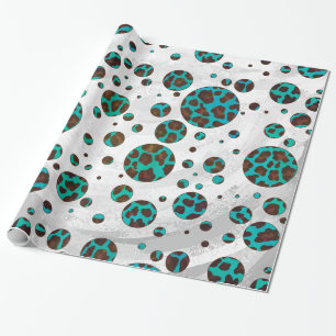 Kow bruin en Blauwgroen pokadot Cadeaupapier