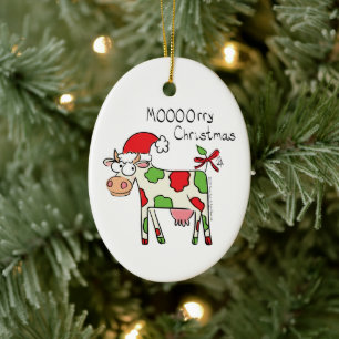 Kow Funny Cartoon kerstfeestdag Keramisch Ornament