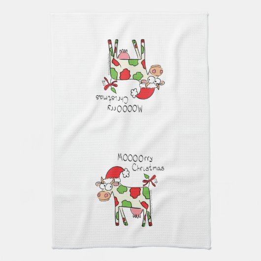 Kow Funny Cartoon kerstfeestdag Theedoek (Verticaal)