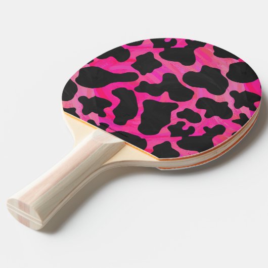 Kow Hot Pink en zwart afdrukken Tafeltennisbatje (Voorkant Gekanteld)