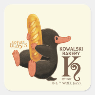 Kowalski bakkerij - niffler met brood vierkante sticker