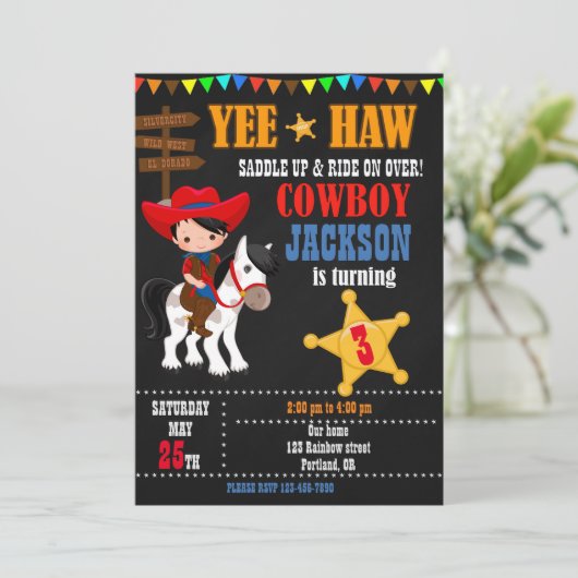 Kowboy verjaardagsuitnodiging Wild West Westerne p Kaart (Staand voorkant)