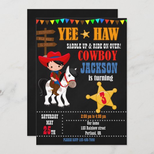 Kowboy verjaardagsuitnodiging Wild West Westerne p Kaart (Voorkant / Achterkant)