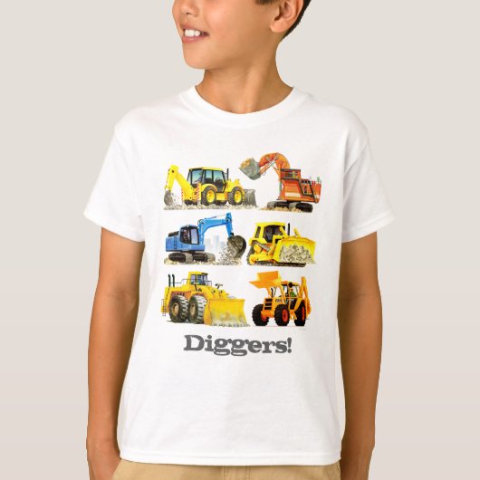 Koys Giant Construction Diggers and Excavators T-shirt (Voorkant)