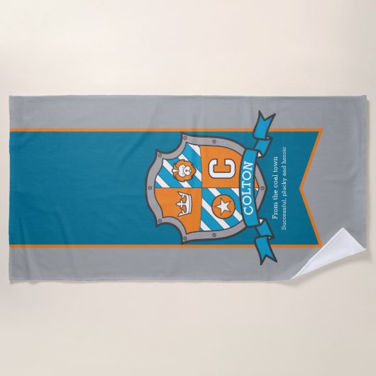 Koys knight shield grijze colton letter c naam han strandlaken (Voorkant)