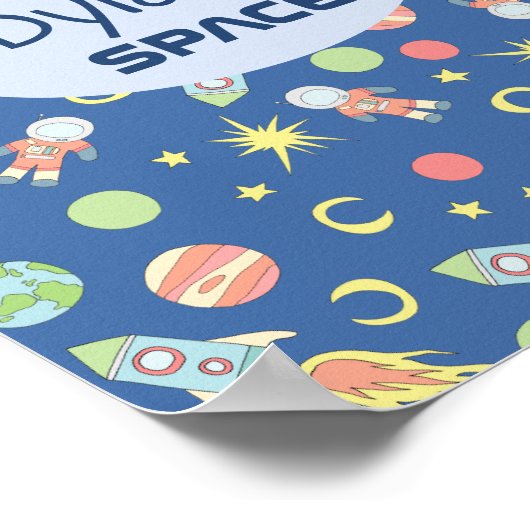 Koys Rocket Ship Space Pattern en Name Kinder Poster (Hoek)
