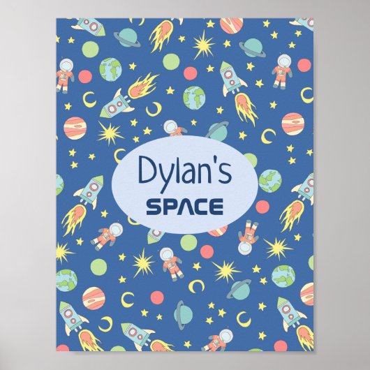 Koys Rocket Ship Space Pattern en Name Kinder Poster (Voorkant)