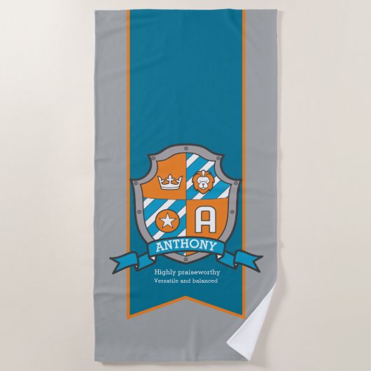 Koys shield grijs Anthony letter A Strandlaken (Voorkant)