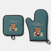 Kozige Kerstvos Ovenwant & Pannenlap Set (Voorkant)