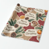 Kozige Rustieke Prettig Kerstmis Cadeaupapier (Uitgerold)