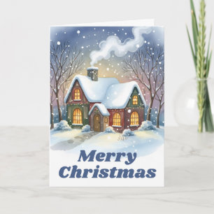 Kozige Winter Cottage Gloed Kerstmis Feestdagen Kaart