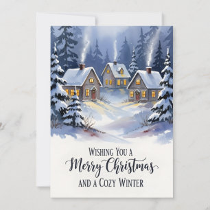 Kozige Winterdorp Waterverf Kerst Bedankkaart