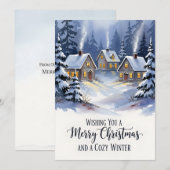 Kozige Winterdorp Waterverf Kerst Bedankkaart (Voorkant / Achterkant)
