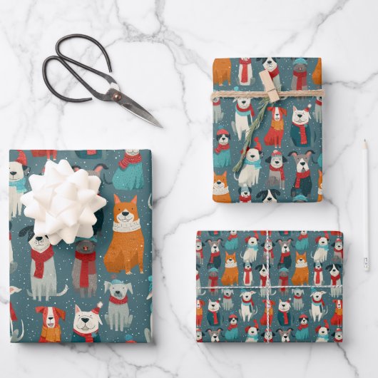 Kozige Winterhond Kerstmis Inpakpapier Vel (Voorkant)