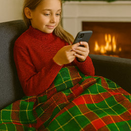 Kozijn Kerst Tartaar in Rood en Groen  Fleece Deken