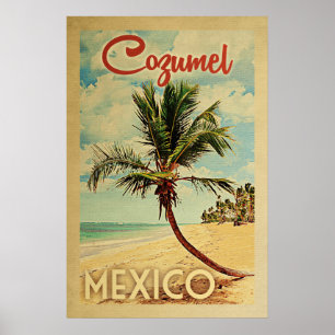 Kozumel Palm Tree Vintage Travel Poster