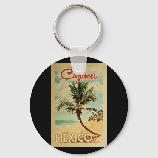 Kozumel Palm Tree Vintage Travel Sleutelhanger (Voorkant)