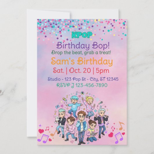 KPOP Birthday Bop, Colorful Boy Band Kaart (Voorkant)