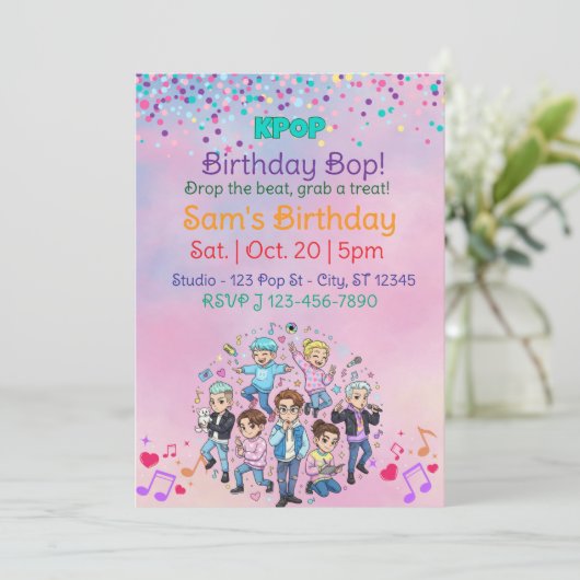 KPOP Birthday Bop, Colorful Boy Band Kaart (Staand voorkant)